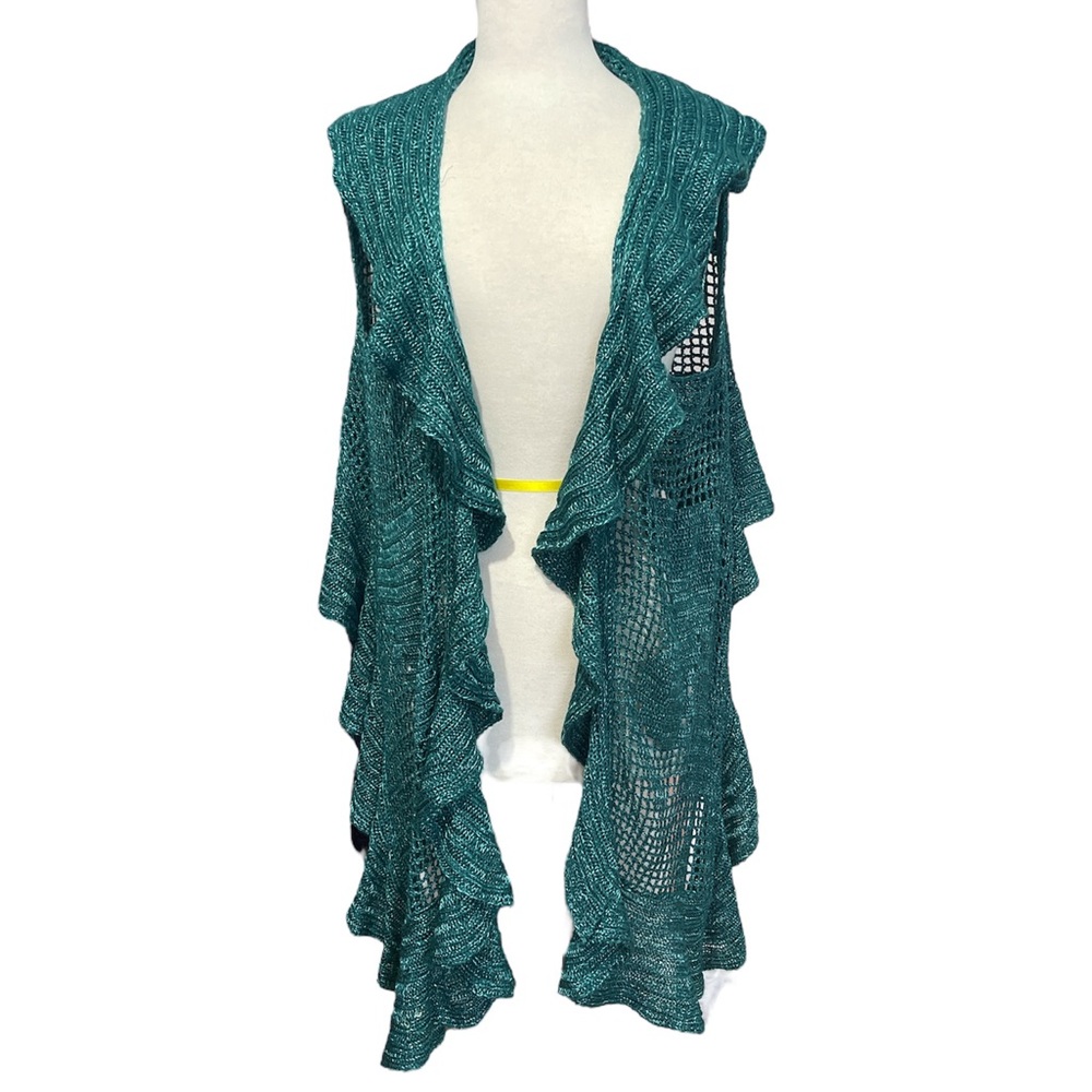 Crotchet Long Waterfall Open Front Cardigan Sweater Vest